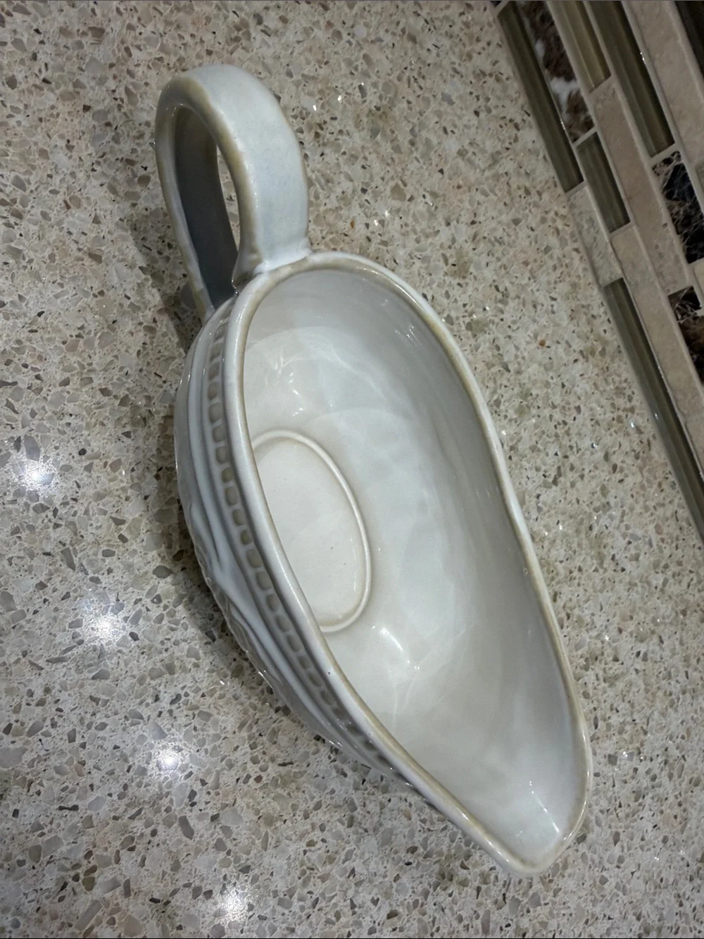 Pottery Barn white and cream gravy boat